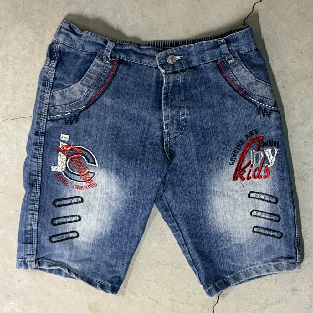 JC Kids Denim Embroidered Jean Shorts Sz 10 Unisex